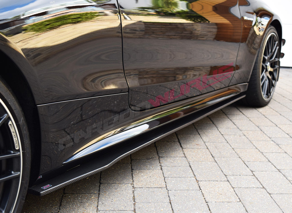 MERCEDES C63 CARBON FIBRE SIDE SKIRT EXTENSIONS