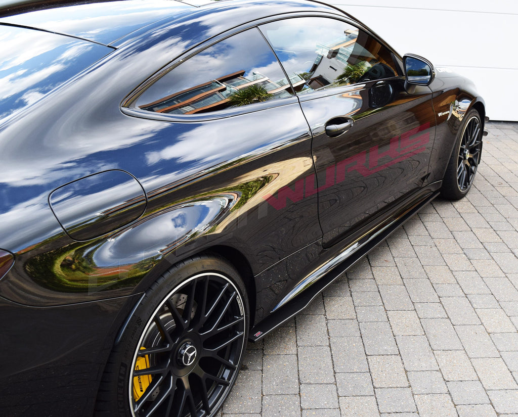 MERCEDES C63 CARBON FIBRE SIDE SKIRT EXTENSIONS