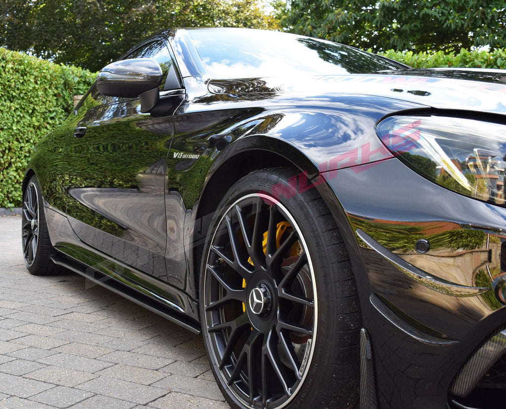 MERCEDES C63 CARBON FIBRE SIDE SKIRT EXTENSIONS