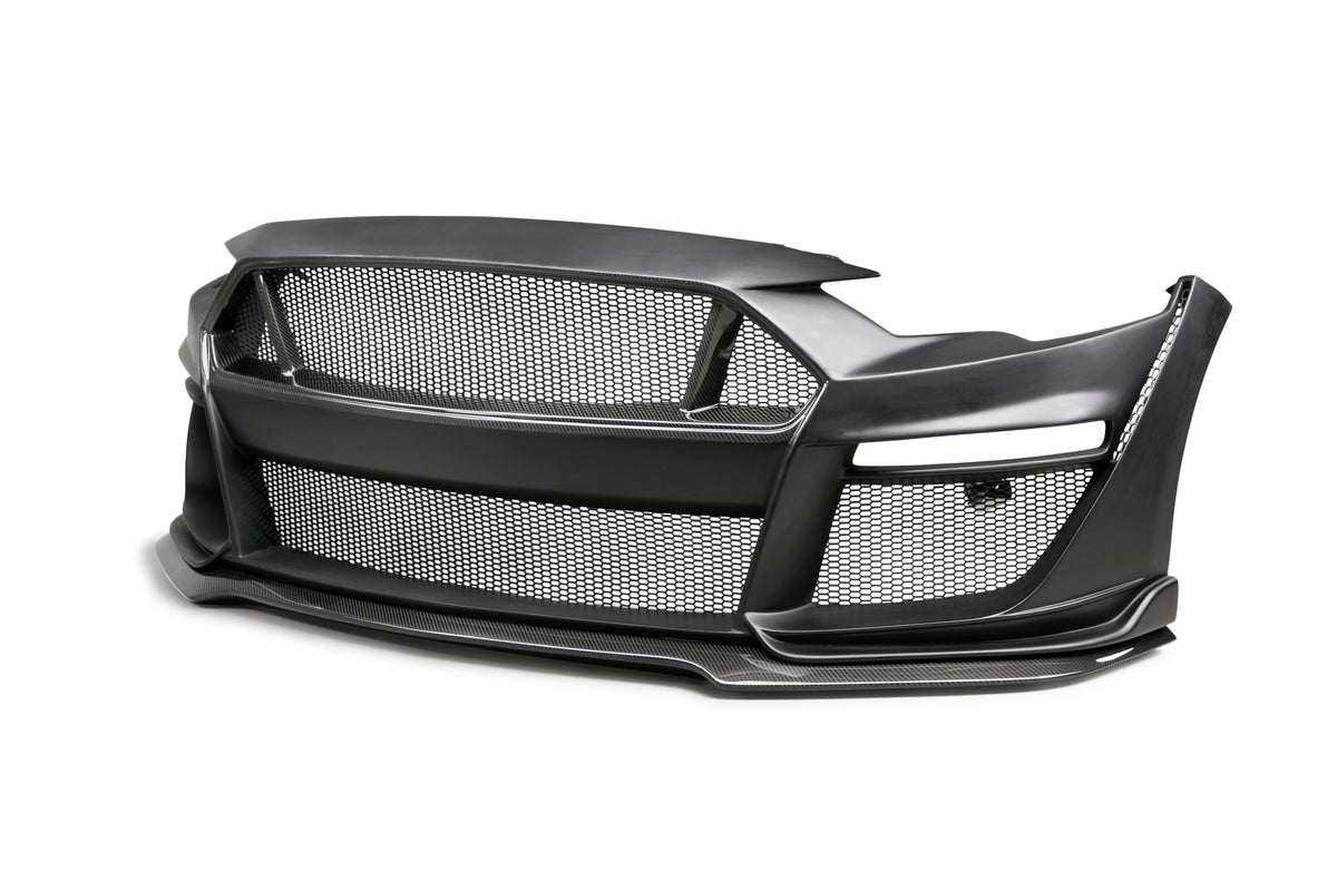 2018 - 2023 Ford Mustang Type-ST (GT500 Style) Fiberglass Front Bumper with Carbon Fiber Grille/Front Lip