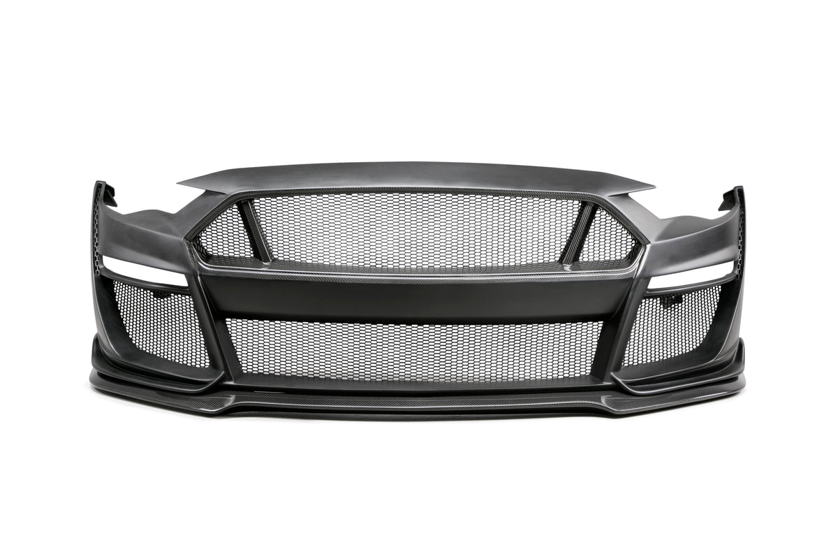 2018 - 2023 Ford Mustang Type-ST (GT500 Style) Fiberglass Front Bumper with Carbon Fiber Grille/Front Lip