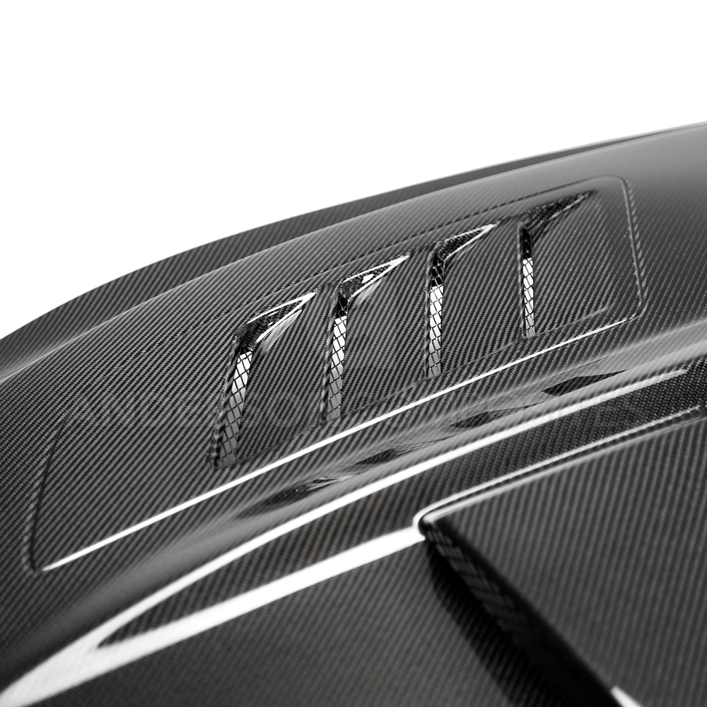 2018-2023 FORD MUSTANG RAM AIR DOUBLE SIDED CARBON FIBER HOOD