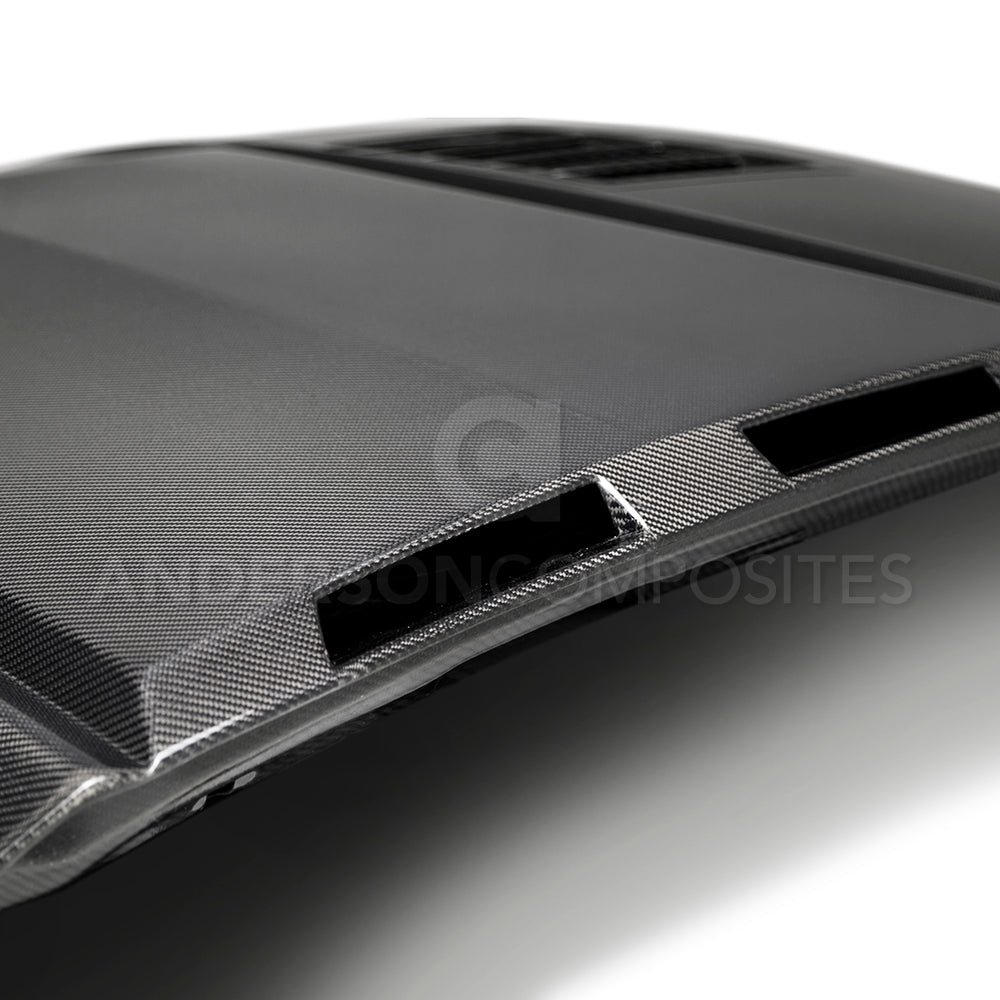 2018-2023 FORD MUSTANG RAM AIR DOUBLE SIDED CARBON FIBER HOOD