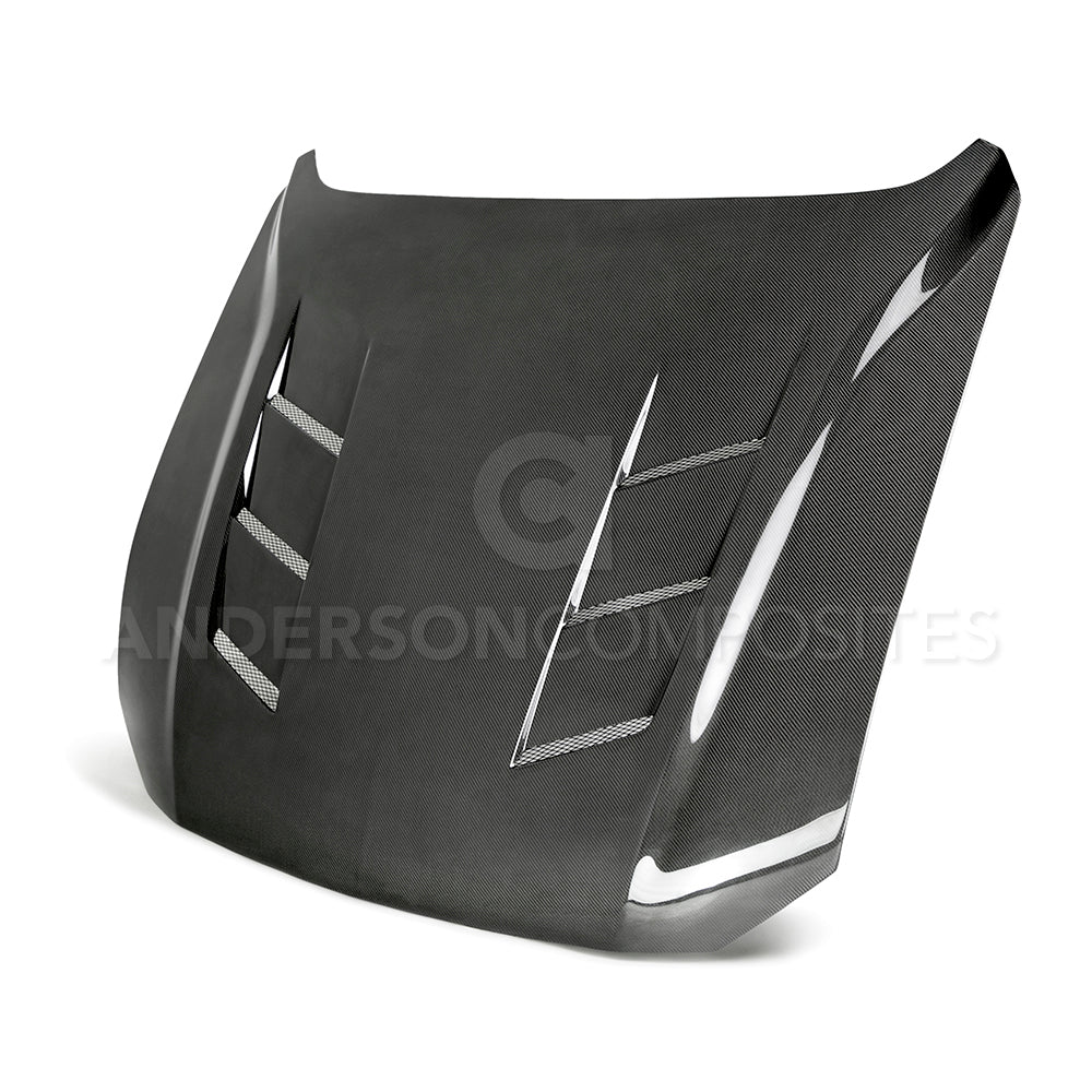 2018 - 2023 FORD MUSTANG TYPE-SA DOUBLE-SIDED CARBON FIBER HEAT EXTRACTOR HOOD