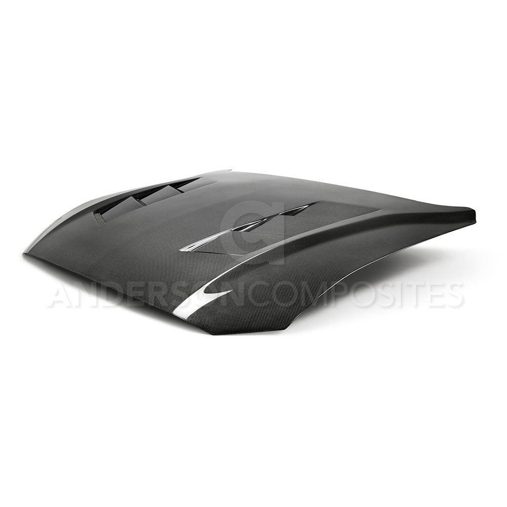2018 - 2023 FORD MUSTANG TYPE-SA DOUBLE-SIDED CARBON FIBER HEAT EXTRACTOR HOOD