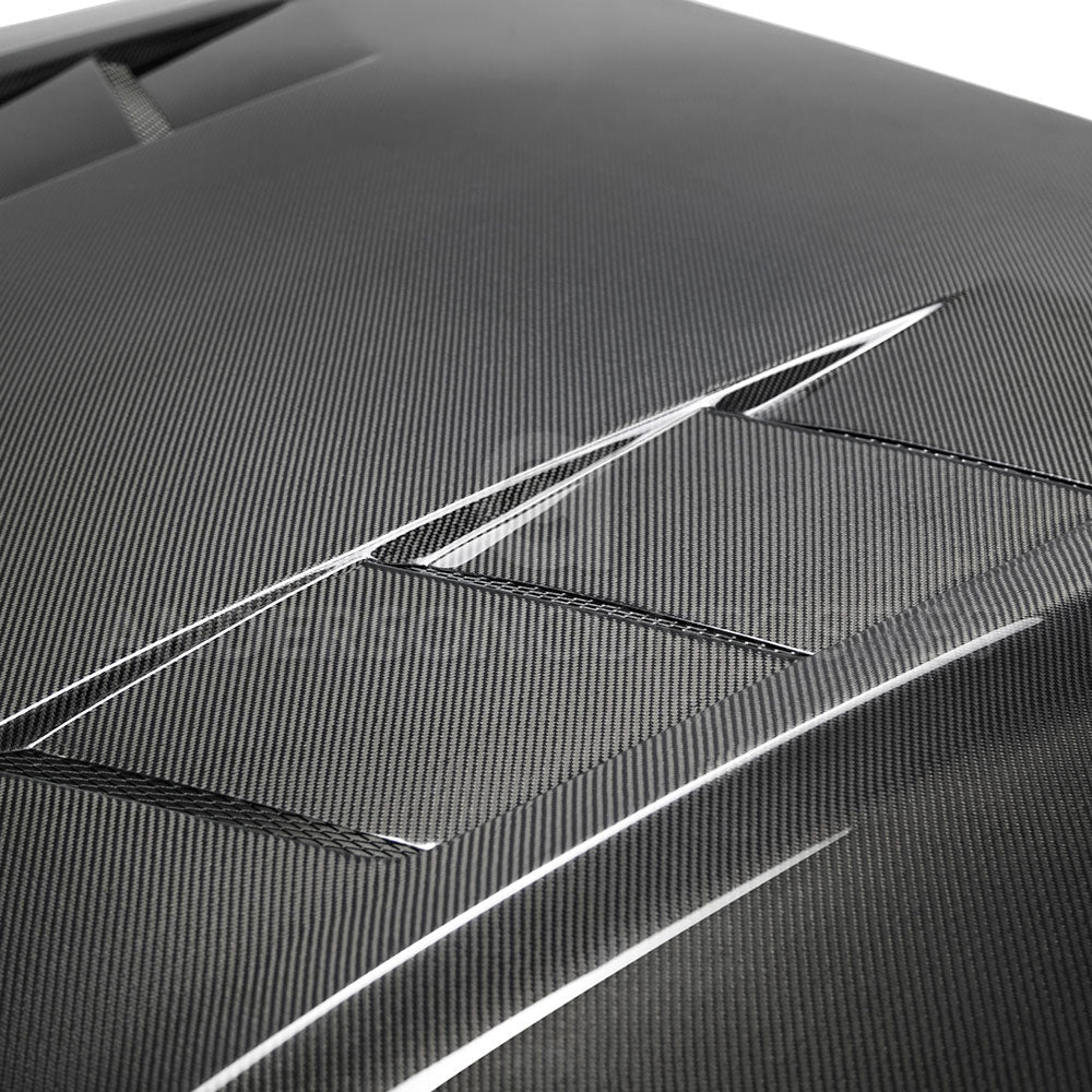 2018 - 2023 FORD MUSTANG TYPE-SA DOUBLE-SIDED CARBON FIBER HEAT EXTRACTOR HOOD