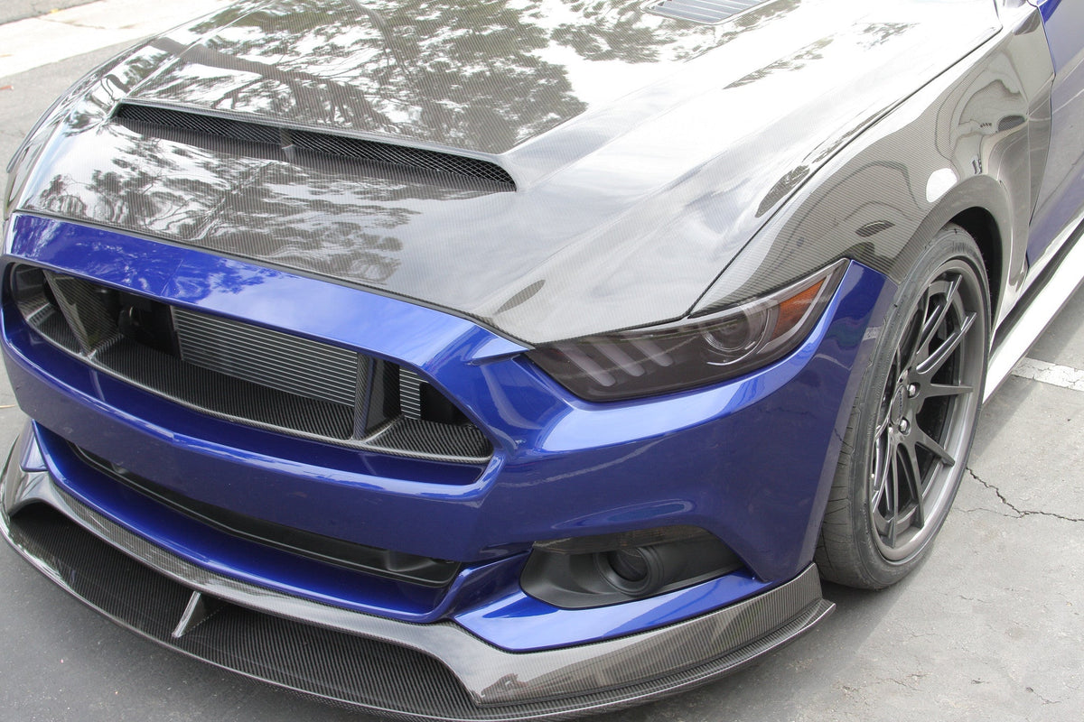 2015 - 2017 Mustang Double-Sided Carbon Fiber \Super Snake\" Style Hood"