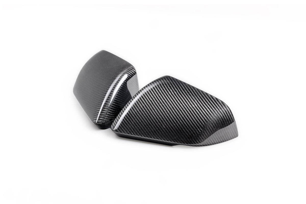 2015 - 2024 Mustang Carbon Fiber Side Mirror Cover Set with Turn Signals (Gloss Finish)