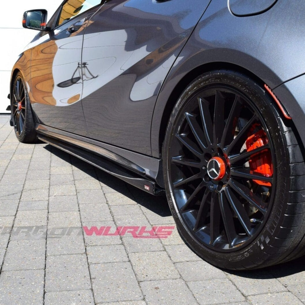 MERCEDES A-CLASS / CLA CARBON FIBRE SIDE SKIRT EXTENSIONS