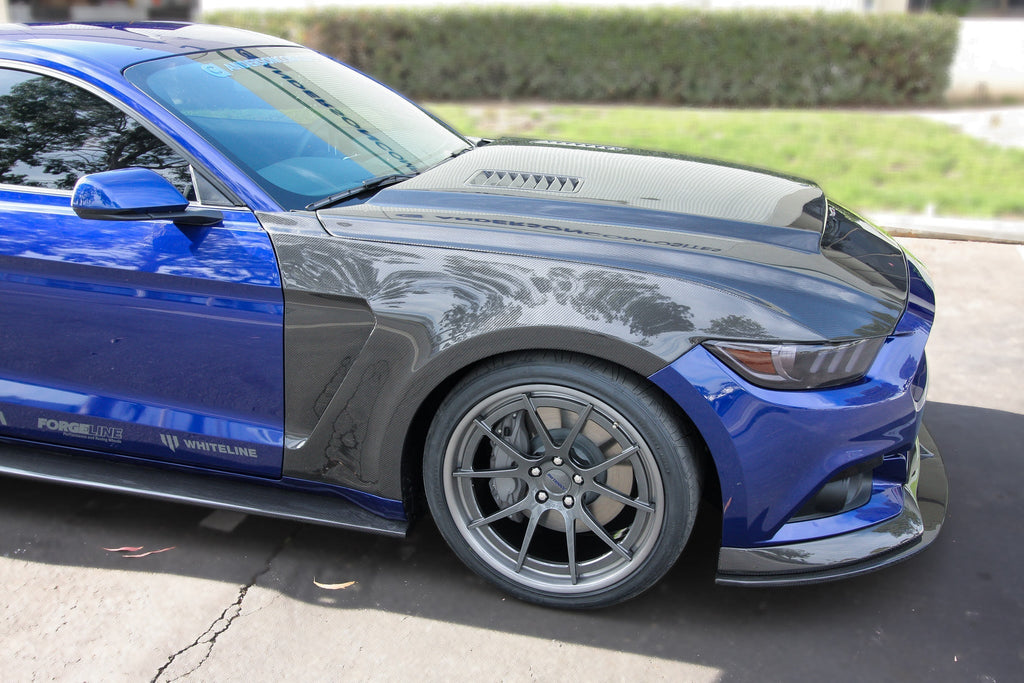 2015 - 2017 Mustang Double-Sided Carbon Fiber \Super Snake\" Style Hood"